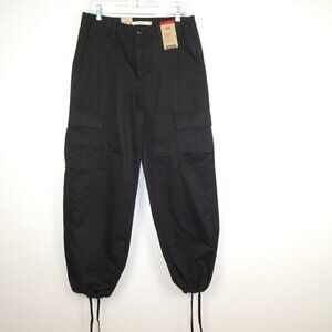 Levi's Baggy Cargo Pants Women's Size 28x30 Black Twill Loose Fit Adjustable Hem